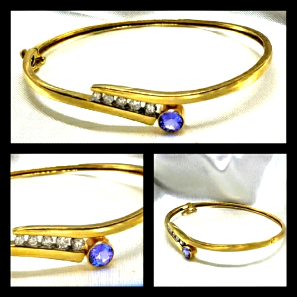 Tanzanite Diamond 10 K Solid Gold Bracelet.